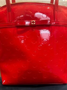 Kate Spade New York Red Patent Polka Dot Camellia Street Sophie Tote Bow Bag